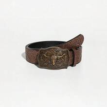New Western Cowgirl Style Casual Vintage Bohemian Street PU Leather Belt With Horse Buckle, High-Quality For Men And Women, Suitable For Jeans, Spring/Summer/Autumn/Winter