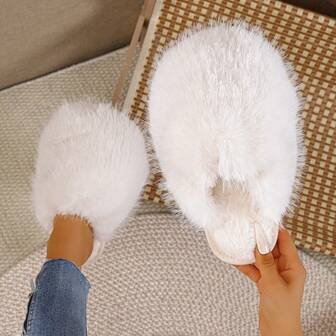 大码时尚一脚蹬平底毛绒拖鞋，包头仿皮毛穆勒鞋，秋冬款
