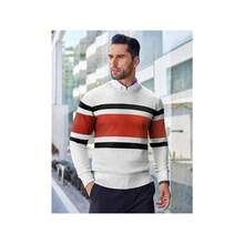 Men's Crew Neck Sweater Slim Fit Lightweight Sweatshirts Knitted Pullover For Casual Or Dressy Wear - 白色/鐵鏽紅色 - 查看 2