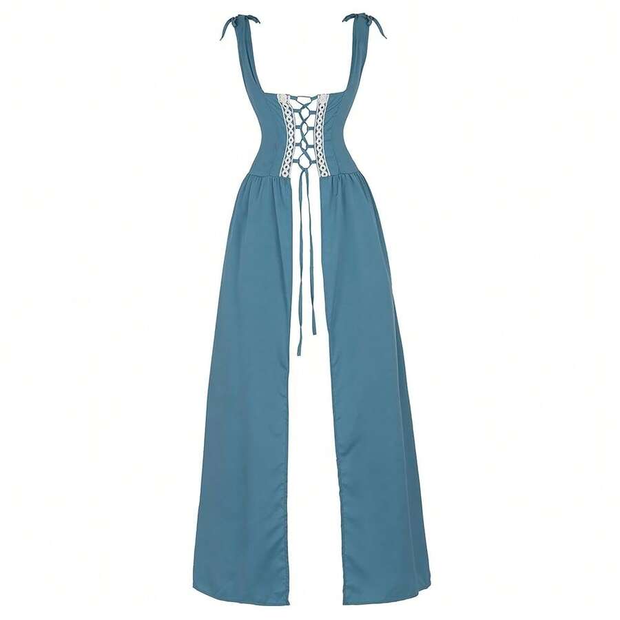 Zhitunemi Renaissance Dress Women Costume Pirate Peasant Dress For Women Medieval Dress Renaissance Costume{"Size_name":"Large","Color_name":"LightBlue"} - 淺藍色 - 查看 1