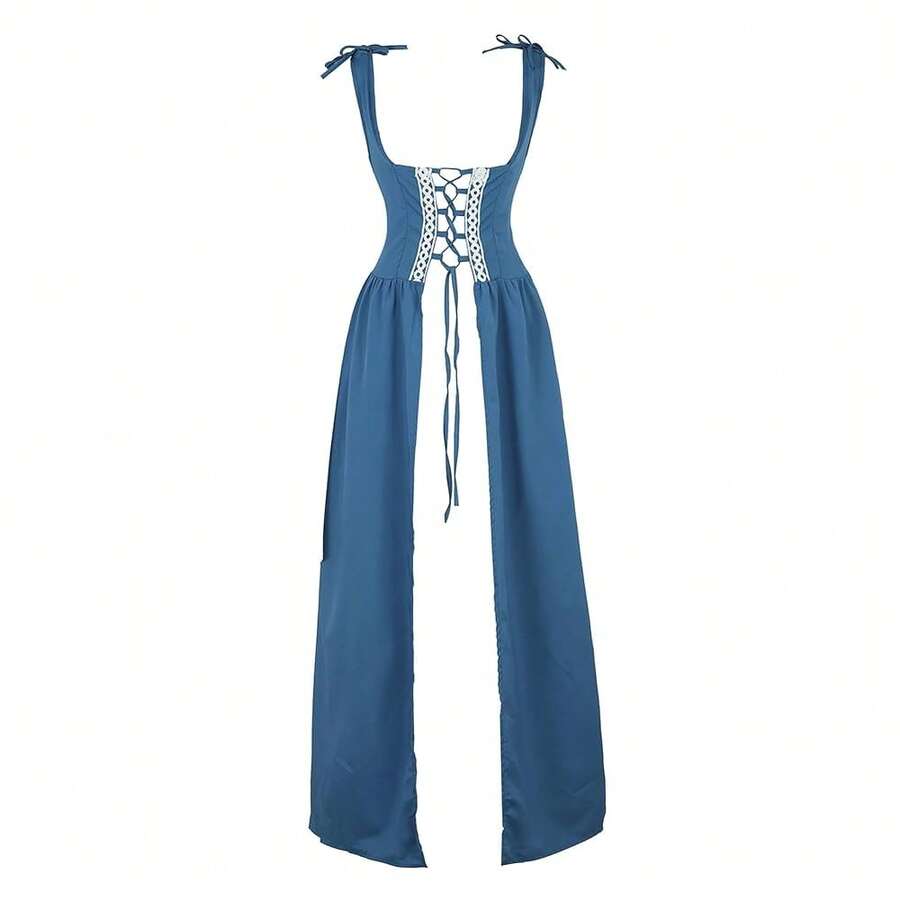 Zhitunemi Renaissance Dress Women Costume Pirate Peasant Dress For Women Medieval Dress Renaissance Costume{"Size_name":"3X-Large","Color_name":"SteelBlue"} - SteelBlue - Xem 1