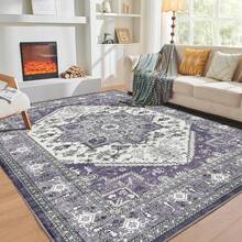 Soft Neutral Area Rugs 5x7, Washable Rug With Non Slip Backing, 5 X 7 Faux Cashmere Low-Pile Carpet, Cream White & Blue & Light Brown,  2025 Design - Purple - View 11