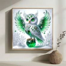 1 bức tranh đính đá sáng tạo hình cú mèo, lông vũ pha lê đá quý xanh, động vật, tranh trang trí thủ công, đồ trang trí Giáng sinh và Halloween - Nhiều màu - Xem 4