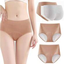 Paquete de 3 Calzones Menstruales Flujo Abundante, Bragas Menstruales Mujer de Algodon para Peripa Cero Fugas, Ropa Interior Menstrual para Mujer Reutilizable Lavables - M + Marrón - Ver 2