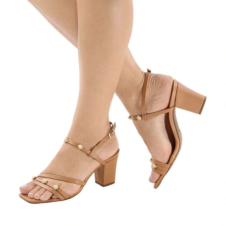 Sandália Feminina Salto Alto Bloco Confortável Elegante Dia a Dia 1618