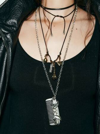 2pcs/Set Vintage Punk Multi-Circle Metal Comb Pendant Necklace, Decorated With 3D Flowers & Bowknot , OT Clasp Closure, Suitable For Women Daily, Party, Holiday, Gift, Business, Evening Wear