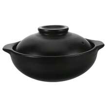 Ceramic Casserole Pot 900ml Round Clay Soup Pot With Lid And Double Handle Rice Noodles Baking Stewpot Dishes Bakeware For Home And Stovetop - Black - View 1