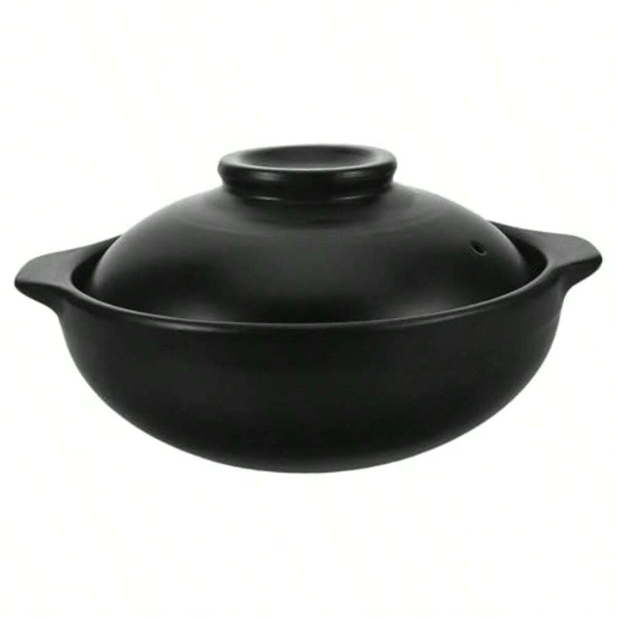 Ceramic Casserole Pot 900ml Round Clay Soup Pot With Lid And Double Handle Rice Noodles Baking Stewpot Dishes Bakeware For Home And Stovetop - Black - View 1