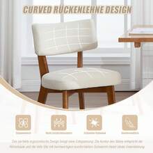 Set Of 2 Mid-Century Modern Style Dining Chairs, Solid Wood Legs, Fabric Upholstered For Kitchen, Dining Room Or Office - Beige + Wood - View 4