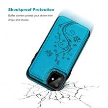 Compatible With IPhone 11 Case Wallet With Card Holder, Embossed Butterfly Premium PU Leather Double Magnetic Buttons Flip Shockproof Protective Cover For IPhone 11 6.1 Inch(Blue){"Color_name":"Blue"} - 多色1 - 查看 6