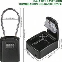 Caja para Llaves con Cuerda de Alambre, Impermeable Caja de Seguridad para Llaves, Porttil Caja de Bloqueo para Llaves al Aire Libre, Caja para Llaves de 4 Dgitos para Hogar Exterior Oficina - Cuerda Negro - Ver 3
