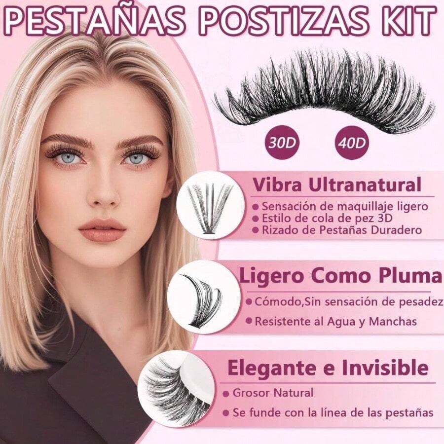 Pestaas Postizas Kit Completo 320 Piezas, Extensiones de Pestaas Naturales 30D 40D, Lash Cluster 9 - 16mm, Racimos Pestaas Rpida Aplicacin Con Unin y Sellado De Pestaas Sujecin Fuerte - Púrpura(320pcs 30D/40D) - Ver 1