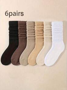 6 أزواج (عشوائية) من جوارب الساق للنساء، جوارب مطبقة، جوارب مُحبوكة كاجوال للربيع والصيف، جوارب سكرانشي للنساء، جوارب كاجوال، ألوان متنوعة، مناسبة للارتداء اليومي والرياضة