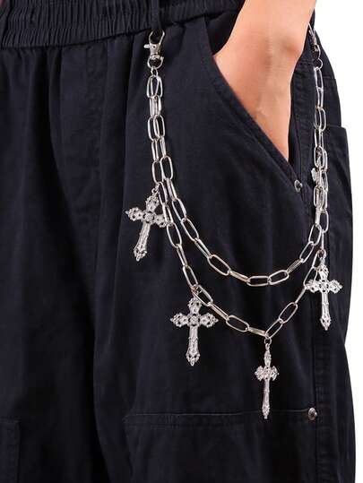 1 Stück Herren Doppelschicht Kreuz Hosenkette, vielseitige Retro Streetwear Jeans Kette, geeignet für Halloween und den täglichen Gebrauch