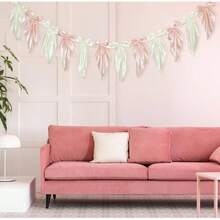 1 PCS White Pink Bow Garland, Satin Ribbon Hanging Party Bow Garland Decoration Birthday Shower Wedding Party Supplies - Pink White - View 5