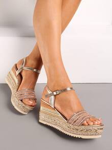Sparkly Espadrille Wedges - Women's Summer Sandals For Casual & Evening