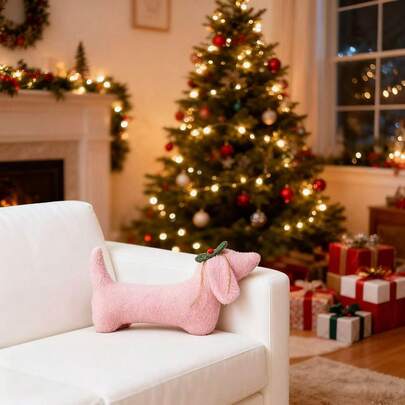 1 pezzo Cuscino decorativo natalizio in morbido peluche rosa per cani, cuscino d'arredo per la casa adatto per tutte le stagioni