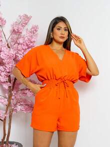 Women's Dune Fabric Jumpsuit Simple Fabric Gathered Waist Dating Holiday Vacation Summer - 橘色 - 查看 2