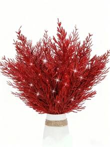 10pcs/5pcs Red Artificial Pine Sprigs Faux Greenery Stems Pine Picks Plastic Christmas Decor DIY Holiday Accessories Artificial Pine Branches Christmas Faux Cedar Stems, Artificial Faux Cedar Branches, Fake Christmas Greenery Pine Picks For Wreath Craft DIY Home Kitchen Decorations, Fake Red Pine Tree Branch - For DIY Wreath Christmas Decoration And Home Garden Decoration