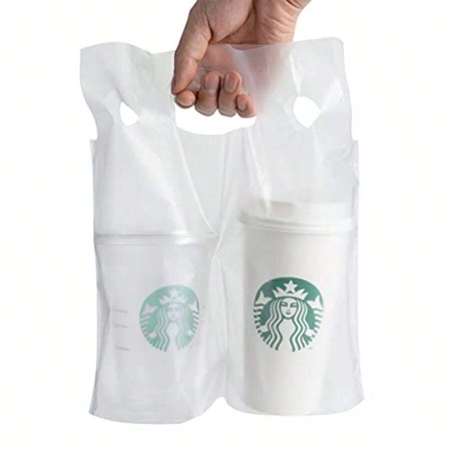 100 Pack Clear Plastic Bags 2 Cup Beverage Carrier Drink Holder Up To 32oz Disposable For Delivery Take Out By Mujoiny - như hình ảnh - Xem 1