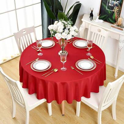 145cm Round Tablecloth For Birthday, Wedding, Party, Home Use, Nordic Style, Solid Color Satin Dining Table Cloth