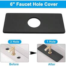 6 Hole Cover Deck Plate, Matte Black Escutcheon Plate Stainless Steel Bathroom Faucet Plate Rectangle Faucet Cover Plate 1 Or 3 Hole Bathroom Vanity Sink Faucet - 最初的 - 查看 4