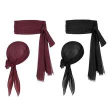 Zando Pirate Accessories Women Men Teens - Pirate Bandana Head Scarf Hat Belt Sash For Halloween Renaissance Themed Cosplay{"Size_name":"OneSize","Color_name":"02WineRed&Black"} - 02酒紅色&黑色 - 查看 1