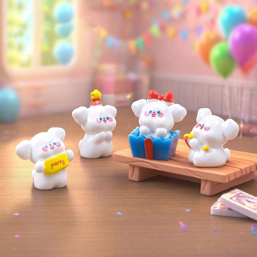 4 piezas de figuritas de cachorros lindos para decoración de fiesta de cumpleaños, accesorios DIY, ornamentos de escritorio para paisaje de micromundo, decoración interior de automóviles, decoración del hogar, decoración de suculentas para paisaje de micromundo, decoraciones DIY para casas de muñecas