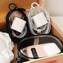 1 pieza Bolsa de almacenamiento con cremallera transparente en blanco y negro + 1 pieza de gancho, se puede llevar y colgar en la bolsa, adecuado para auriculares, estuche de carga, llavero, anillos, bolsa de accesorios de viaje transparente