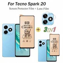 2 piezas de película protectora de vidrio templado y película suave de cerámica + película para lente para Spark 20 Pro y Spark 20C