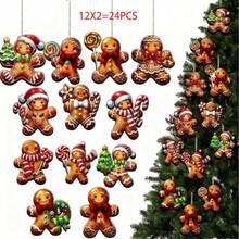 1/24 Bucăți Ornamente de Crăciun din Lemn cu Turtă Dulce - Decorațiuni de Sărbători Durabile și Colorate pentru Acasă și Petrecere, Decorațiuni Agățate Versatile pentru Crăciun, Ziua Recunoștinței, Anul Nou și Alte Sărbători, Figurine de Sărbători pentru Brad, Șeminee și Decorațiuni de Cameră