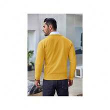 Men's Crew Neck Sweater Slim Fit Lightweight Sweatshirts Knitted Pullover For Casual Or Dressy Wear - 黃色 - View 3