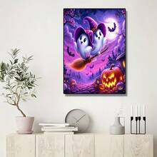1 Stück Halloween Cartoon Geist Diamant Malerei DIY Vollbohrung Dekorative Malerei, Kürbis Schloss Nachtszene Diamant Kunst