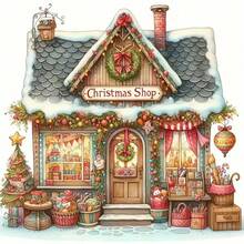 1 件圣诞商店 5D 钻石画套件，圣诞主题[30 * 30cm/11.8 * 11.8 英寸][40 * 40cm/15.7 * 15.7 英寸]适合成人初学者 DIY 马赛克钻石艺术，全钻手工业余爱好设计师 DIY 钻石画，适用于客厅、卧室、办公室墙壁装饰画，惊喜礼物艺术家居装饰，适合家人和朋友，无框 - 彩色 - 查看 9