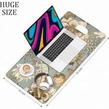 Alfombrilla de escritorio, alfombrilla de mouse, 32 x 12 pulgadas, XXL extendida para juegos, decoración de escritorio, alfombrilla de mouse XL para laptop y teclado. - Flor y pájaro retro - Ver 4