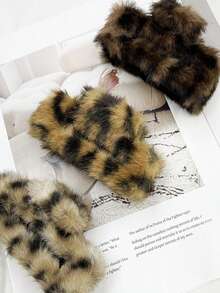 Set de 3 pinzas para el cabello de mujer con estampado de leopardo de piel sintética, accesorios para el cabello de invierno