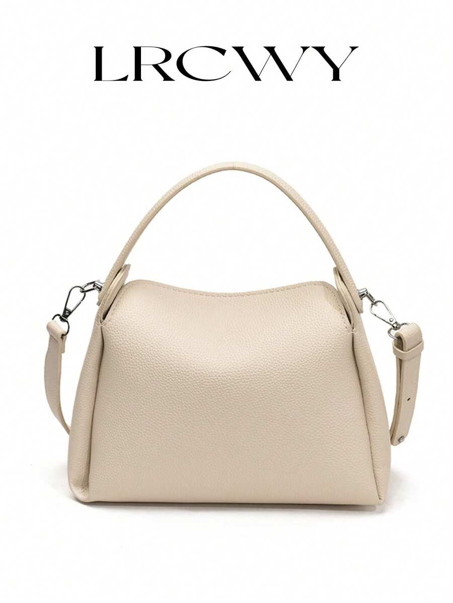 女士手提包，时尚简约商务休闲托特包，优雅单肩包，黑色水桶包 - 白色 - 查看 1