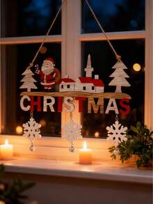 1 Stück Weihnachts-Türschild aus Holz, Dekor für Haustür, Weihnachtsmann/Schneemann/Elch Schneeflocke Glocke Dekoration, Wand- und Veranda-Dekoration, geeignet für Innen- und Außenbereich, Wanddekoration, Winterdekoration, Geschenk, Heimdekoration