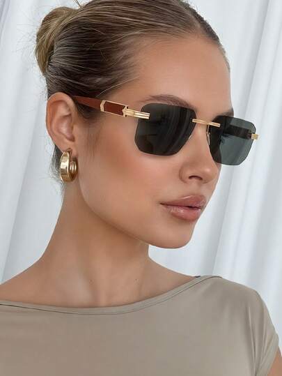 نظارة مربعة بدون إطار للنساء، أنيقة وعصرية، رمادي داكن