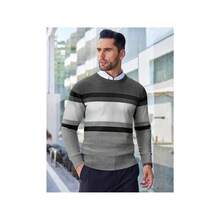 Men's Crew Neck Sweater Slim Fit Lightweight Sweatshirts Knitted Pullover For Casual Or Dressy Wear - Xám/Trắng - Xem 2