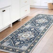Soft Neutral Area Rugs 5x7, Washable Rug With Non Slip Backing, 5 X 7 Faux Cashmere Low-Pile Carpet, Cream White & Blue & Light Brown,  2025 Design - Blue & Gold - View 9