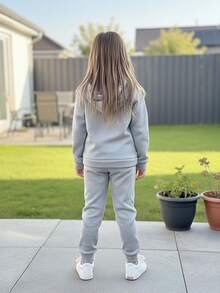 Conjunto deportivo Color Liso de niña con sudadera estampado de gatito y jogger - Jaspe - Ver 3