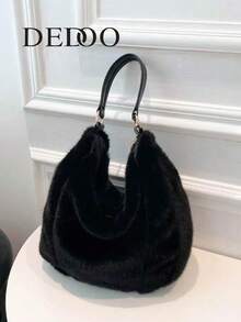 Dedoo Bolsa de ombro feminina de pelúcia macia, elegante e de grande capacidade, com zíper, para outono e inverno, para trabalhadores de colarinho branco, perfeita para faculdade, trabalho, negócios, deslocamento, atividades ao ar livre, viagens, passeios, escritório, perfeita para trabalho, compras, para participar de jantares, eventos de moda e dar presentes a amigos - Multicolorido - Ver 11
