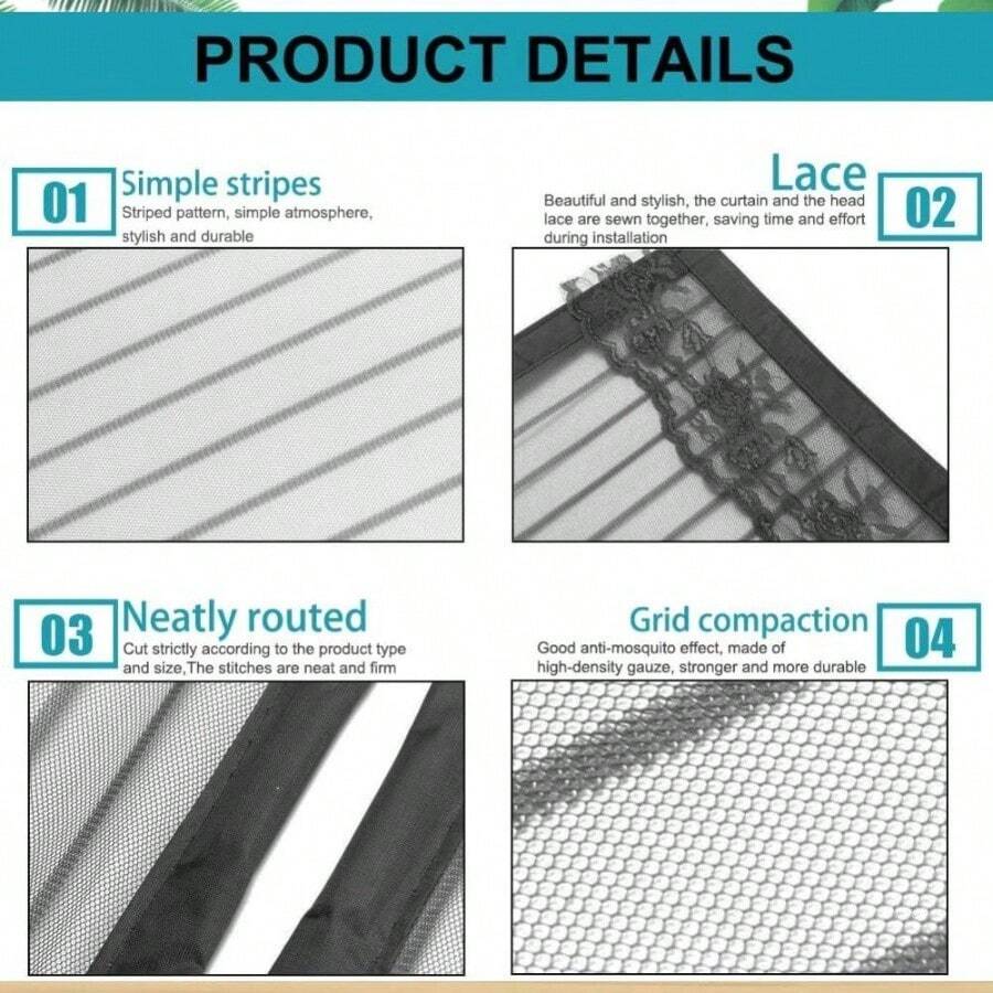 - Cortina de puerta anti - mosquitos, Mosquitera Magntica para Puertas, Anti Insectos Moscas y Mosquitos con Cinta de Botn de Nylon Adhesiva, Sala de Estar, Balcn, Puerta100cmx 210cm, Negro - 100cm x 210cm + Negro - Ver 1