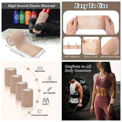 8 Rolls Self Adhesive Bandage Wrap 2.95 Inch Widex 5 Yards Cohesive Tape Tattoo, Sports, Pet, Tattoo Supplies Beige