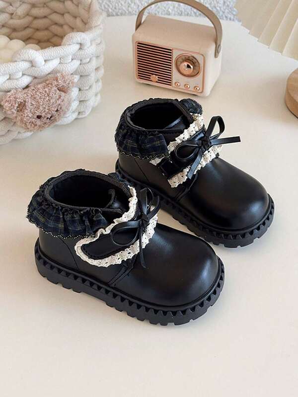 1 Par de Botas de Princesa para Meninas, Sola Macia Anti-Derrapante, Botas Curtas com Fita Mágica para Bebês, Botas de Couro Versáteis e da Moda Estilo Romano Impermeáveis, Sapatos de Primeiros Passos para Crianças, Adequados para Primavera, Outono e Inverno