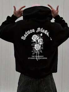 American Street Style Oversize Hoodie Heavy Fleece Autumn Winter Warm Couple Wear Unisex Hoodie Chest Letter Print  Loose Youth Casual Sweatshirt  Loose American Retro Sports Casual Street Hip Hop Printed Hoodie Drawstring Hoodie Pocket Design Couple Set Unisex - 黑色 - 查看 1