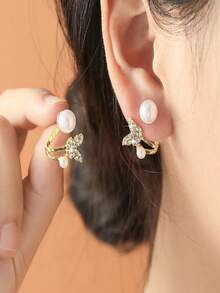 Women's Elegant Mermaid Tail Earrings – Gold Alloy Crystal-Inlaid Studs, Daily/Formal Jewelry, All-Season Mermaid Gift, Minimalist, Sequined Details - Vàng - Xem 2