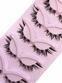 5 Pairs Cat Eye False Eyelashes - Long And Thick Fake Lashes, Create Charming Makeup, Ideal Gift For Holidays - Reusable Strip Lashes, Great For Mother's Day, Women's Day - Black - View 4