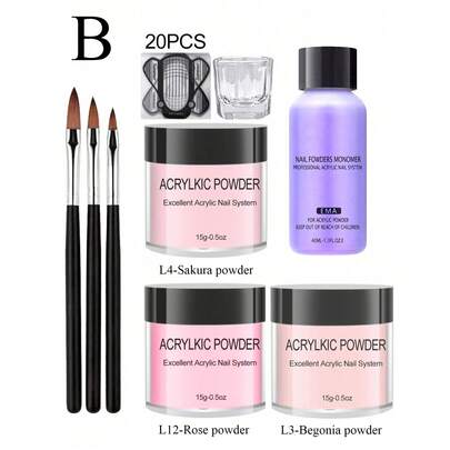 15g Acrylic Powder Nail Art Kit, Acrylic Powder And Liquid Set, Crystal Liquid Set With Glitter 3D Nail Brush, Pink White Transparent Acrylic Nail Powder Set, Suitable For Beginners DIY At Home, Comes With Acrylic Nail Brush. Nails